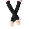 Luvas Femininas Estilo Coreano Luvas Meio Dedo Luvas Femininas de Inverno Fofas Outono e Inverno Luvas Longas Coberturas de Braço Luvas de Lã sem Dedos