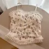 Chaleco de Encaje Floral de Verano con Base de Almohadilla para el Pecho Ropa Interior Estilo Deseo Puro Top sin Tirantes