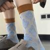 Calcetines Japoneses Retro con Bloques de Color y Patrón en Relieve hasta la Mitad de la Pantorrilla para Mujer Primavera y Verano Calcetines Holgados Florales de Plantas Calcetines de Mujer Modernos