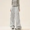 Pantalones Impermeables Estilo Callejero Americano Color Caqui Multibolsillos Cintura Ajustable Puños con Cordón Pantalones de Pierna Ancha Sueltos y Fluidos para Hombres y Mujeres