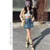 Falda Corta de Mezclilla Deshilachada Vintage para Mujer, Verano de Cintura Alta Tallas Grandes, Petite Versátil de Línea A Bodycon Media Falda