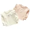 Ropa de Primavera y Otoño para Niños Camiseta para Niñas Bebé Elegante Personalidad Infantil Marca de Moda Estilo Coreano Bordado de Dibujos Animados Volante Encaje Camiseta Base