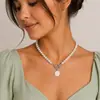 Colar de Pérolas Artesanal Retrô Colar de Disco Cruz Europeu e Americano Nicho Transfronteiriço Corrente para Clavícula de Alta Qualidade Moda Feminina Verão