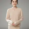 Suéter Cálido de Cachemir para Mujer, Manga Larga, Color Sólido, Holgado, Estilo Coreano, Nuevo para Otoño e Invierno 2026, Cuello en V