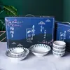 Juego de Vajilla Cerámica Japonesa Tazón y Palillos Pintados a Mano Porcelana Azul y Blanca Tazones de Arroz Evento de Apertura Caja de Regalo Trébol