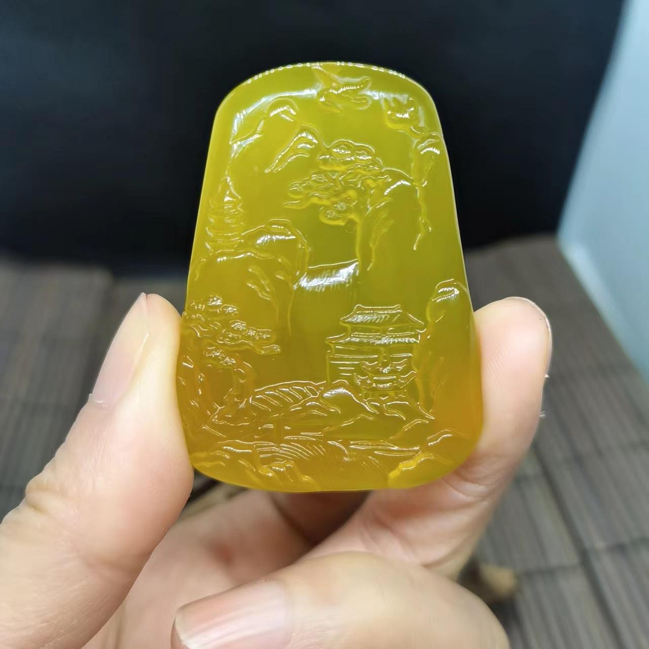 智贝详情图_6高冰玉髓玛瑙山水玉牌观音佛吊坠批发大号黄玉髓山