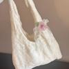 Bolsa de Lona Doce com Laço de Renda Estilo Coreano Feminina 2025 Nova Grande Capacidade Bolsa Tote de Ombro para Trabalho Bolsa de Axila para Trabalho
