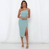 Vestido de tirantes ajustado sexy de media longitud con hombros descubiertos nuevo de primavera y verano transfronterizo europeo y americano 2025 8623