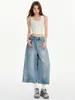 Pantalones Vaqueros Cropped Rectos Color Azul Claro Vintage para Mujer, Verano 2026, Delgados de Cintura Alta, Corte Holgado, Versátiles para Adelgazar