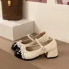Sapatos Mary Jane Femininos de Salto Alto Chunky Estilo Pequena Fragrância Francesa com Boca Rasa Novos Outono Retro Sapatos Pequenos de Couro