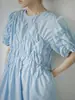 Vestido Largo Kaneko Estilo Japonés Manga Abullonada Cintura Ajustada para Mujer, Vestido Azul Adelgazante Línea A, Vestido Holgado Retro Japonés