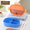 Fiambrera Compartimentada Estilo Nórdico Caja Bento de Plástico Ligero Caja para Frutas Sellada Fiambrera de Acero Inoxidable 304 con Cubiertos