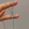 Colar Cruz de Prata Esterlina S925 com Diamante Cintilante, Estilo Doce e Cool, Acessório Versátil de Nicho, Novo Modelo 2026, Mesmo Estilo do Xiaohongshu