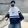 Moletom Masculino Gola Redonda Color Block Outono e Inverno para Crianças Maiores, Novo Inverno 2025 Espesso com Forro de Lã Camiseta Base Tendência