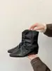 Botines para mujer de punta cuadrada, plisados, para otoño e invierno, con plantilla interior que aumenta la altura, botas de cuero de ajuste ceñido, estilo británico, con diseño de tubo de bota, y estilo de bota Martin