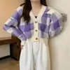 Nueva colección de otoño/invierno estilo coreano: un cárdigan de punto a cuadros de manga larga, suave pero chic y elegante, con cintura entallada, una prenda exterior versátil para mujer