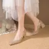 Grulla de Almohada Blanca Estilo Nuevo Brillante Centelleante Boda Xiuhe Zapatos de Boda Nuevo Estilo Chino Novia Color Champaña Zapatos de Boda Tacón Grueso Lentejuelas Boda
