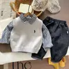 Nueva Camisa de Manga Larga de Tres Piezas para Niños 25 Otoño Bebé Preppy Marca de Moda Chaleco de Punto Traje Tendencia Ropa de Otoño