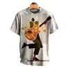 Moda Transfronteiriça Estampa de Padrão Artístico de Jazz Masculina Gola Redonda Manga Curta Estampa Digital 3D Feito Sob Medida, A Partir de Uma Peça