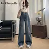 Calça Jeans Workwear Americana para Mulheres Primavera e Outono 2025 Tendência Versátil Nova Cintura Alta Solta Casual Calça de Perna Larga com Múltiplos Bolsos