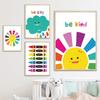 Cuadro decorativo nórdico de dibujos animados para habitación infantil, cuadro colgante para dormitorio, mesita de noche, arcoíris, sol, estrellas, nubes, letras digitales