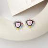 Zhou Yutong con aretes de amor esmaltados retorcidos con diamantes de color, aretes para niña, marea, corazón brillante, aguja de plata S925