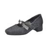 Sapatos femininos franceses de salto médio alto cinza simples 2024 outono e inverno com forro de lã e cabeça quadrada sapatos de noite Mary Jane Mao