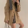 Blazer estilo retro francês ins coreano com gola de terno, de abotoamento simples, bolsos duplos, na série de cores Maillard 18325