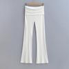 G032-24 novo estilo europeu e americano de primavera, cor sólida, estilo simples, com babados, cintura baixa, elástico, solto, calças casuais