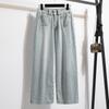 Toma Real de Pantalones de Trabajo Lavados de Color Sólido Retro Americano Talla Grande para Mujer, Jeans Casuales de Pierna Recta con Múltiples Bolsillos para Primavera y Otoño 2026