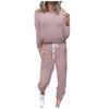 Traje Deportivo de Color Sólido Azul Claro Moda Casual Estilo del Sudeste Asiático Elegante Pantalones de Fibra de Poliéster Estilo de Manga Regular