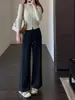 Calça casual longa de lã acetinada de peso pesado, cintura alta, modelagem que emagrece, perna reta e larga para mulheres, novo estilo outono/inverno
