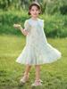 Vestido floral coreano de verão para meninas 2024 Novo Estilo Grande Estilo Ocidental Infantil Verão Boneca Collar Doce Princesa Saia