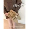 Mocasines peludos estilo coreano retro para mujer, zapatos planos de invierno sin cordones de pelo de conejo perezoso, pantuflas de media caña cálidas de felpa para exteriores