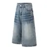 L898 Estilo Americano High Street Unisex Nicho Moderno Retro Diseño de Patrón de Rayos Pantalones Cortos de Mezclilla Sueltos para Hombre