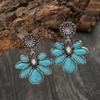 Pendientes clásicos de turquesa con forma de gota de agua y flor bohemia retro literaria, oferta transfronteriza 2023