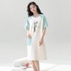 Nuevo Producto de Verano [con Almohadilla para el Pecho] Bata para Mujer, Ropa de Casa de Algodón Puro de Manga Corta, Pijama Holgado para Maternidad, Longitud Media Transfronterizo