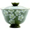 Tazón de Cerámica con Tapa y Flores Silvestres de Primavera Pintadas a Mano, Alto Valor Estético, para Uso Doméstico, Adecuado para Preparar Té
