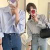Camisa Listrada com Gola Irregular de Design Único para Mulheres - Novo Estilo Primavera e Outono 2026