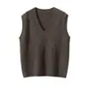 Chaleco de Cachemira Tejido para Mujer, Nuevo Estilo Otoño e Invierno, Corte Holgado, Adecuado para Vestir por Capas, Cuello en V, Color Sólido, Chaleco Suéter sin Mangas