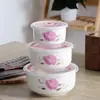 Juego de Tazones Caja de Regalo Tazones para Conservar Fresco Juego de Tres Piezas Juego de Tazones de Regalo Venta al por Mayor Vajilla de Porcelana de Hueso para el Hogar Tazones de Cerámica con Tapas