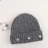 Gorro de lana bordado con estrella para mujer, circunferencia de cabeza grande, adelgazante, cálido gorro de punto de invierno, venta al por mayor