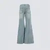 26 Pantalones Acampanados Bajos Retro Americano Azul Claro Estilo Hot Girl Adelgazantes Favorecedores Ligeramente Elásticos Versátiles de Mezclilla Largos para Mujer Dropshipping