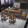 Nuevo juego de mesa de té y sillas de madera maciza estilo chino para balcón de apartamento pequeño, juego para sala de estar de té kung fu para el hogar, mesa de té integrada para preparar té