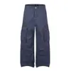 Calças de trabalho americanas retrô desgastadas para homens, estilo punk com design plissado, multi-bolsos, calças retas largas folgadas