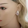 Pendientes de Plata de Alta Gama y Elegantes con Pétalos Incrustados de Cristal y Perlas, Pendientes Personalizados Transfronterizos