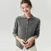Cardigã de tricô de cashmere com gola polo para mulheres, elegante e versátil, efeito emagrecedor, com gola virada, perfeito para outono e inverno, peça de outer wear macia e confortável