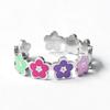 Anillo de acero inoxidable de titanio ajustable con apertura de flor y cara sonriente de color dulce y fresco de joyería transfronteriza, adornos de mano para mujer