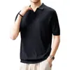 Camisa Polo de Tricô de Linho com Gola de Gaivota Estilo Old Money Italiano Camiseta de Manga Curta com Gola Lapela de Liocel Masculina de Verão