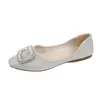 Estilo Francês Confortável Fivela Quadrada Boca Rasa Strass Versão Coreana Primavera 2026 Sapatos de Casamento para Mulheres, Sapatos Baixos com Solado Macio, Estilo Levemente Maduro